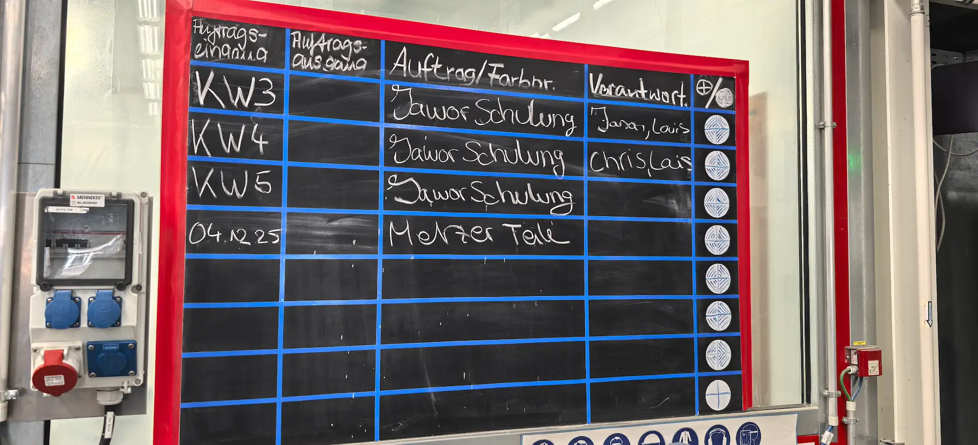Whiteboard with training schedule
