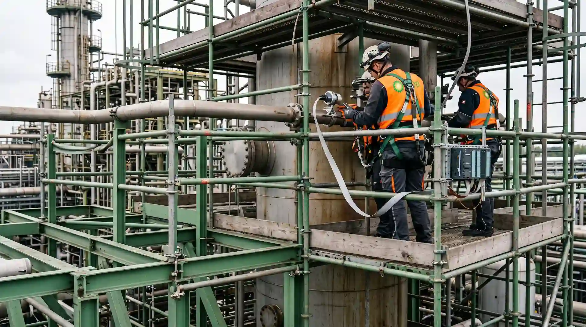 Prace serwisowe na wysokości - konstrukcja rusztowań wokół instalacji