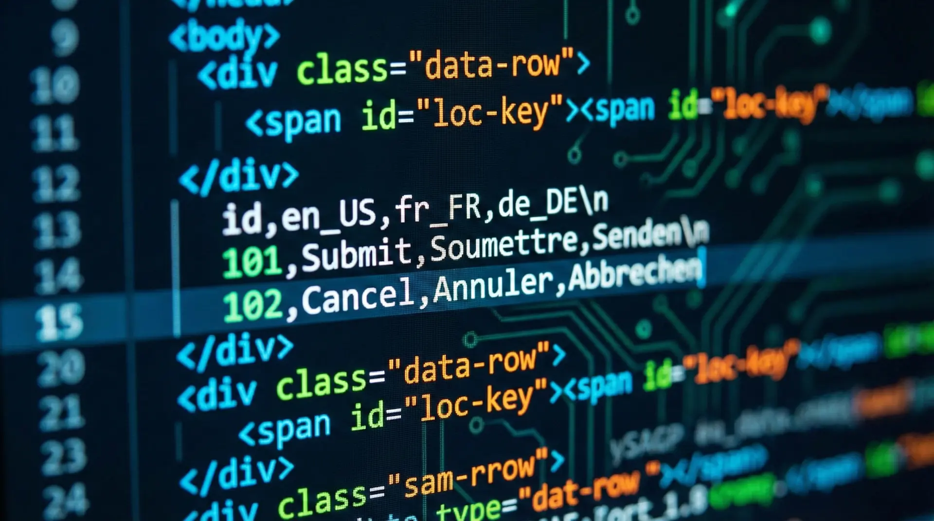 Code fragment and CSV file structure
